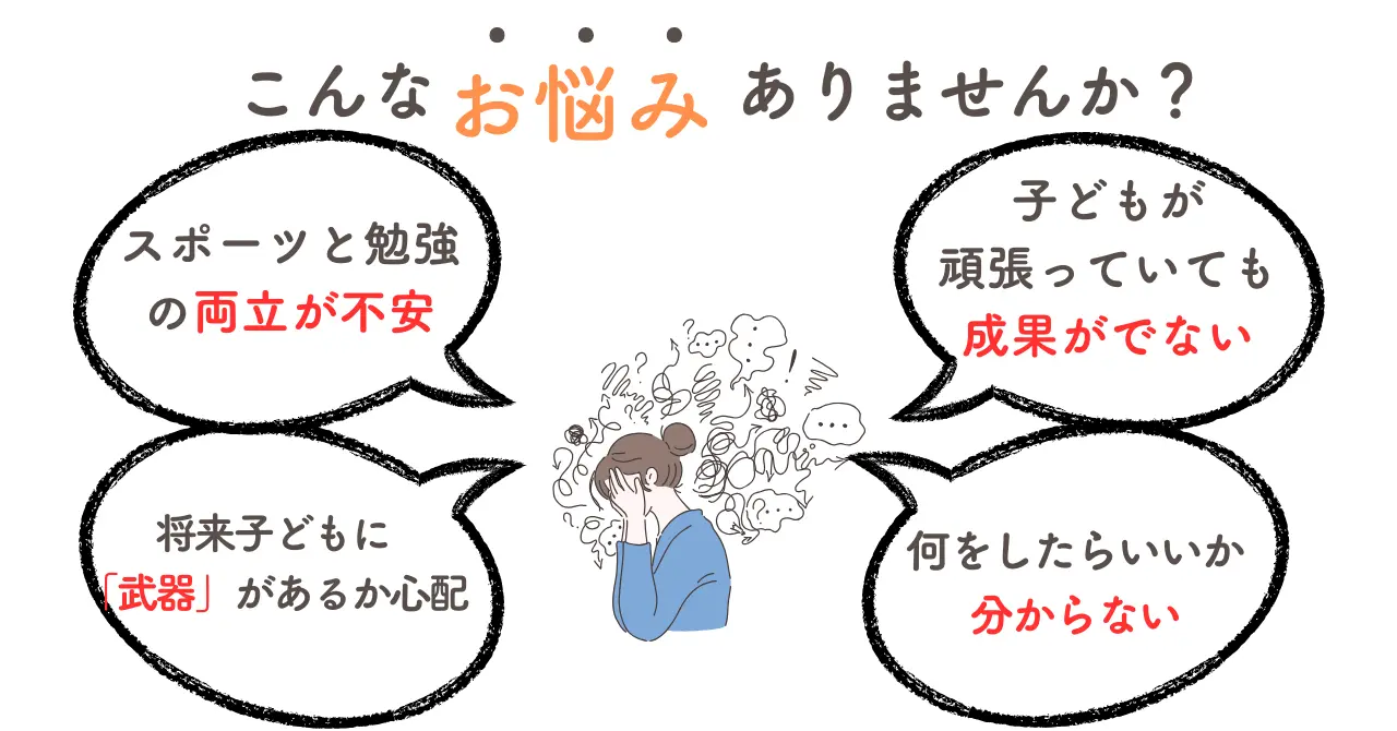 スポーツと勉強の両立や将来の不安を感じる保護者のイメージ